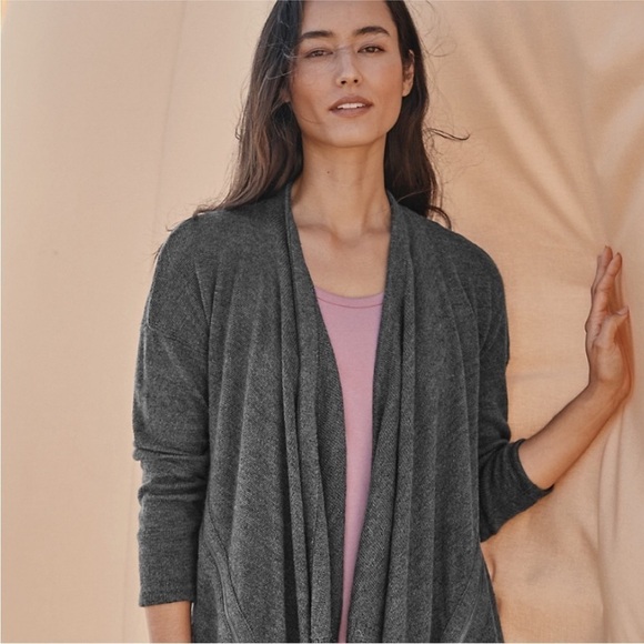 Garnet Hill Wool Linen Drape Front Open Cardigan Zipper Detail Pockets - Picture 5 of 7